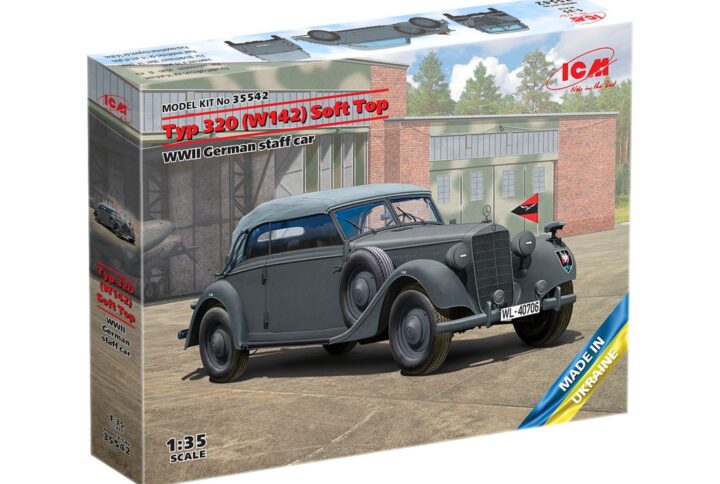 Збірна модель ICM - Typ 320 (W142) Cabriolet Soft Top, Німецький штабний автомобіль 2СВ з піднятим тентом (35542)