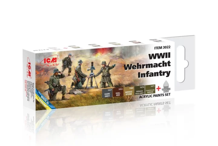 Набір акрилових фарб ICM для піхоти Вермахту часів Другої світової війни (3022)
