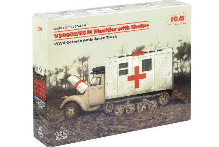 Збірна модель ICM - V3000S/SS M Maultier із санітарною будкою, німецький вантажний автомобіль 2 Світової війни з закритим кузовом (35414)
