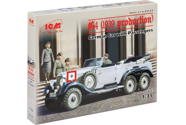 Збірна модель ICM - G4 (виробництва 1939 р.), німецький автомобіль з пасажирами (4 фігури) (35531)