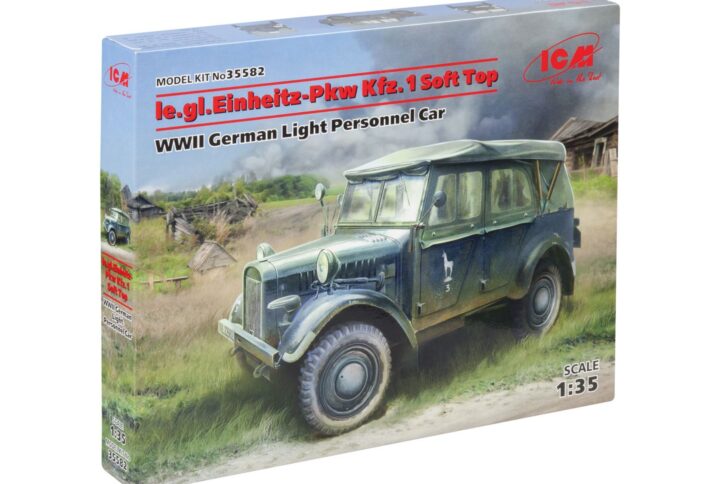 Збірна модель ICM - le.gl.Einheitz-Pkw Kfz.1 з розкритим тентом, Німецький легковий позашляховий автомобіль 2СВ (35582)