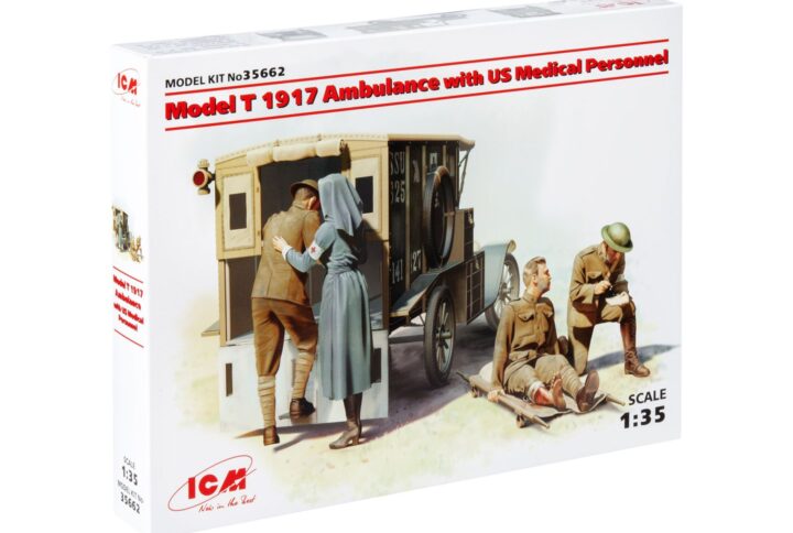 Збірна модель ICM - Санітарний автомобіль Модель Т 1917 р. з медичним персоналом США (35662)