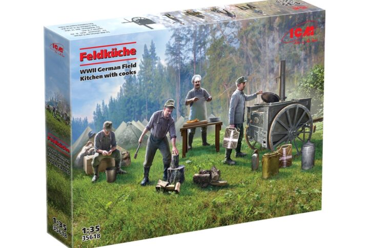 Збірна модель ICM - Feldküche, Німецька польова кухня 2СВ з кухарями (35618)