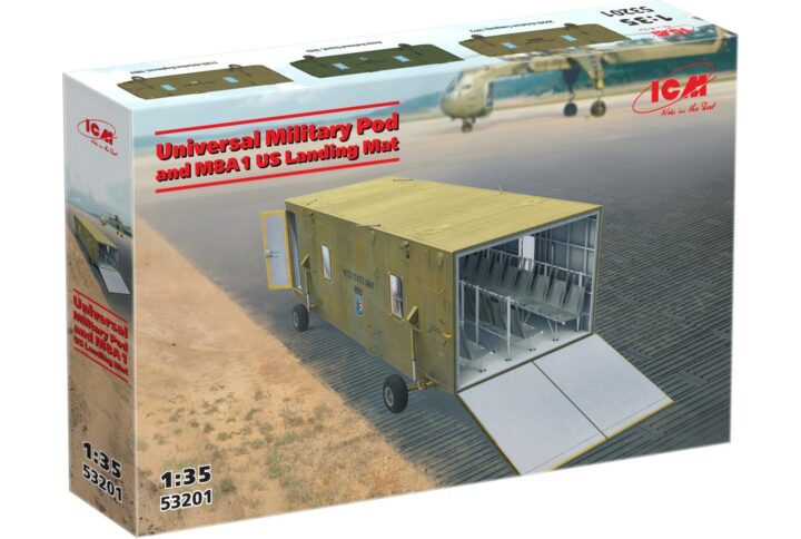 Збірна модель ICM - Універсальний військовий контейнер та aеродромне покриття СШA M8A1 (53201)