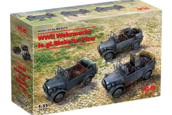 Збірна модель ICM - Легкі всюдиходи Вермахту IIСВ (le.gl.Pkw Kfz.1, le.gl.Einheitz-Pkw Kfz.2, le.gl.Einheitz-Pkw Kfz.4) (DS3513)