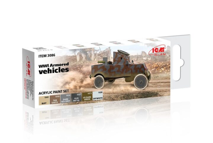 Набір акрилових фарб для броньованих автомобілів Першої світової війни, 6 кольорів, упаковка